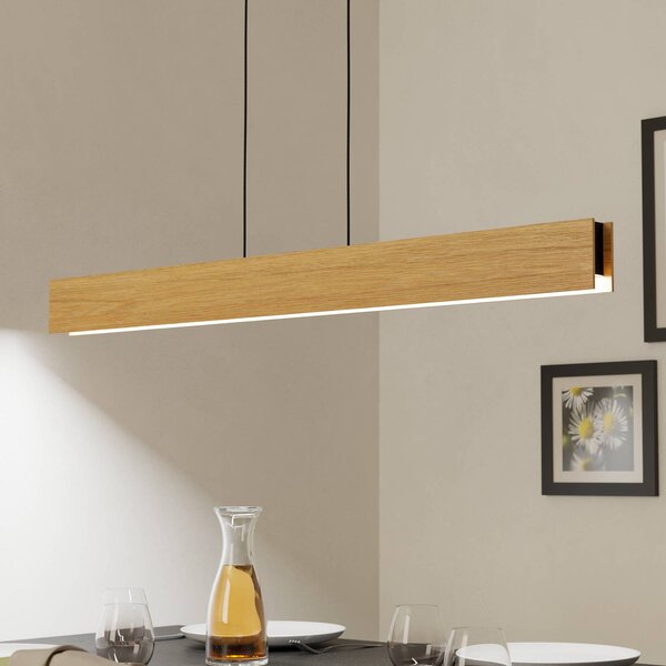 EGLO Chytré závěsné svítidlo ZIG LED Anchorena-Z, délka 123 cm, RGB,, stmívatelný, Světlé dřevo, Obývací pokoj / jídelna, Dřevo, Moderní