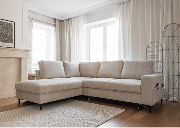 Béžová manšestrová rozkládací rohová pohovka (levý roh) Lofty Lilly – Miuform