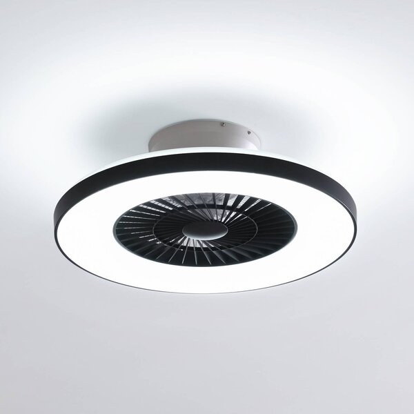 Lindby Smart LED stropní ventilátor Paavo černý tichý Tuya, stmívatelný, Černá, Obývací pokoj / jídelna, Plast, Moderní