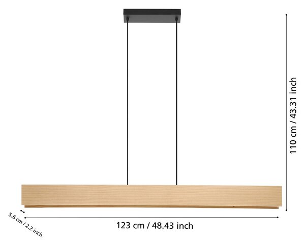 EGLO Chytré závěsné svítidlo ZIG LED Anchorena-Z, délka 123 cm, RGB,, stmívatelný, Světlé dřevo, Obývací pokoj / jídelna, Dřevo, Moderní