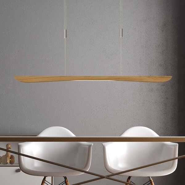 Quitani Závěsné svítidlo LED Hiba, přírodní dub, délka 118 cm, stmívatelný, Světlé dřevo, Obývací pokoj / jídelna, Dřevo, Moderní