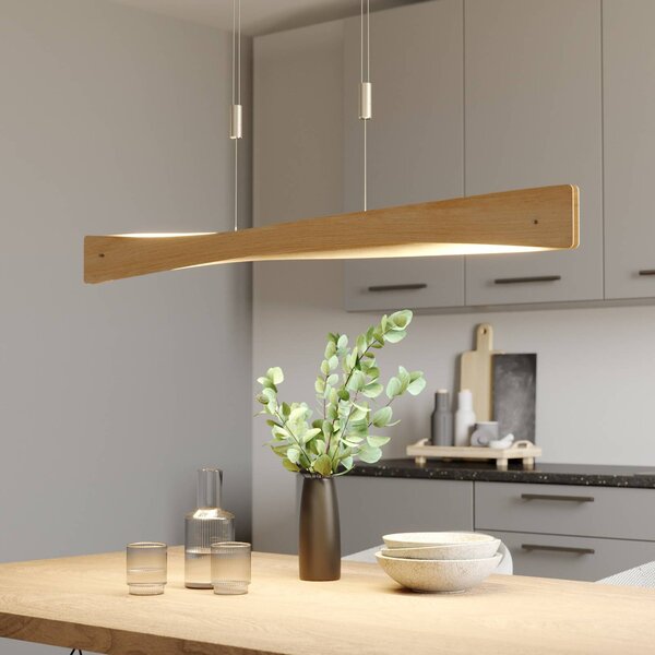 Quitani LED závěsné svítidlo Lian, dubové dřevo, stmívatelný, Světlé dřevo, Obývací pokoj / jídelna, Dřevo, Design