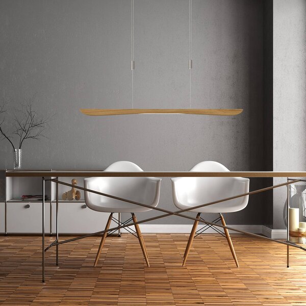 Quitani Závěsné svítidlo LED Hiba, přírodní dub, délka 118 cm, stmívatelný, Světlé dřevo, Obývací pokoj / jídelna, Dřevo, Moderní