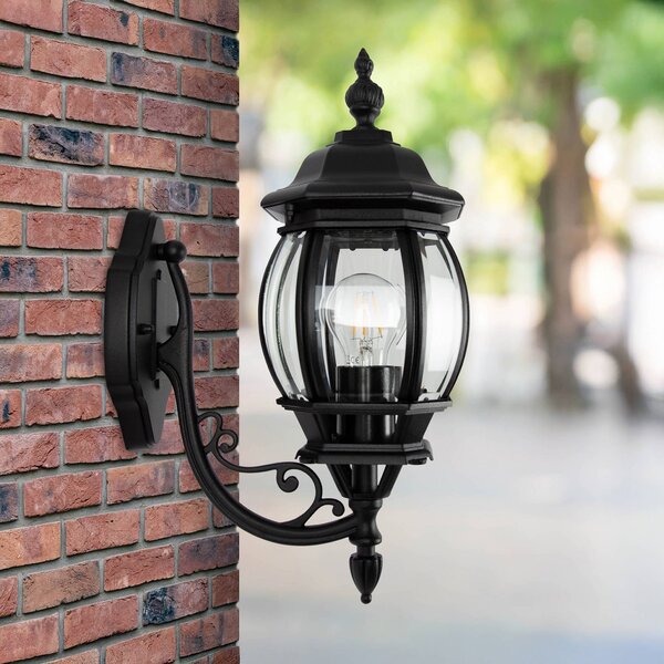 K.S. Verlichting Venkovní nástěnná lampa Andrew z křišťálového skla stojící v černé barvě, stmívatelný, Černá, Hliník, Venkovský / rustikální