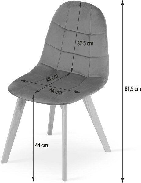 Židle SORANO tmavě šedý samet s dřevěnými nohami, rozměry 45x82x54 cm, do obývacího pokoje, kuchyně, ložnice, sada 6 kusů