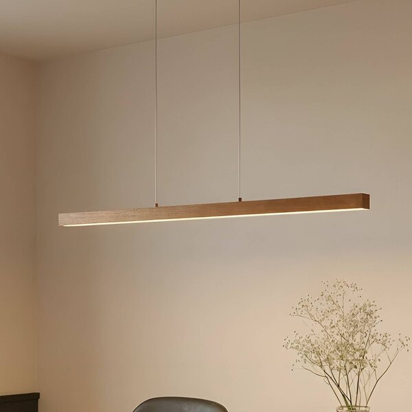 Lucande LED závěsné světlo Nihalo, dřevo, 122 cm, stmívatelné,, stmívatelný, Světlé dřevo, Obývací pokoj / jídelna, Dřevo, Moderní