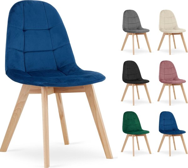 Židle SORANO tmavě modrá velur dřevěné nohy buk 6 kusů do obývacího pokoje, kuchyně, ložnice, rozměry 45x82x54 cm, nosnost do 110 kg