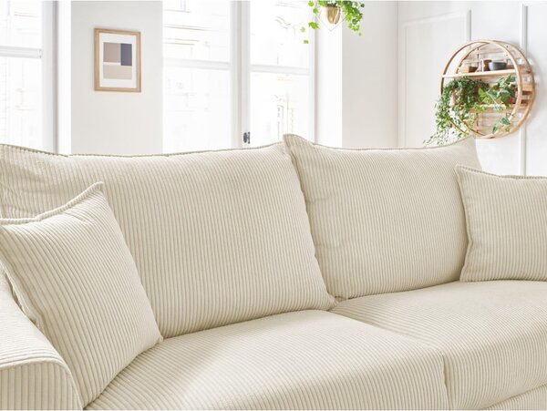 Krémová manšestrová rozkládací pohovka 225 cm Augustin – Bobochic Paris