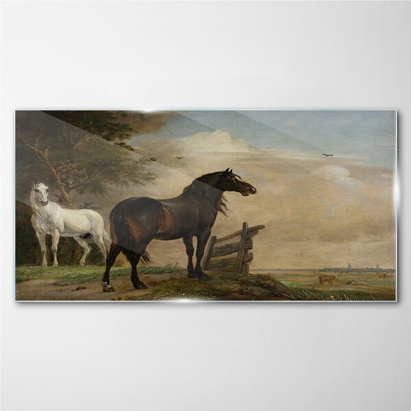 Obraz na skle Obraz na skle Krajina mraky nebe koně