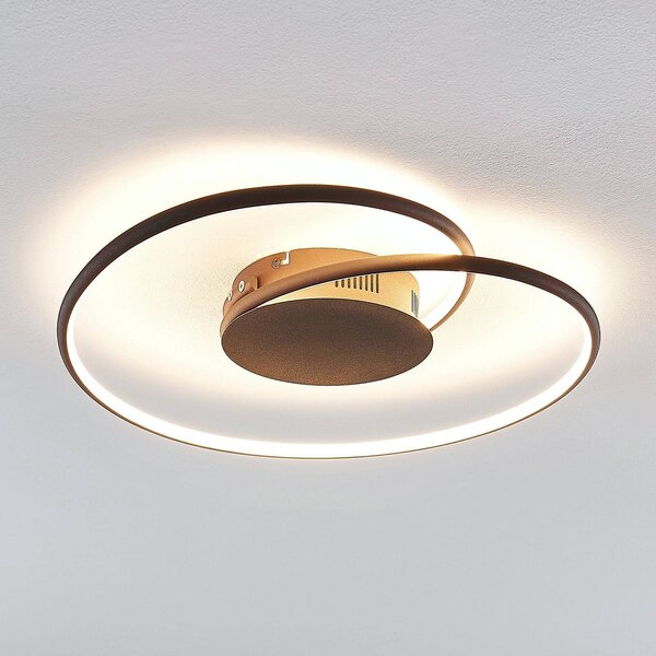 Lindby LED stropní svítidlo Joline, Ø 45 cm, rezavě hnědá, kov, Hnědá / rez, Obývací pokoj / jídelna, kov, Moderní