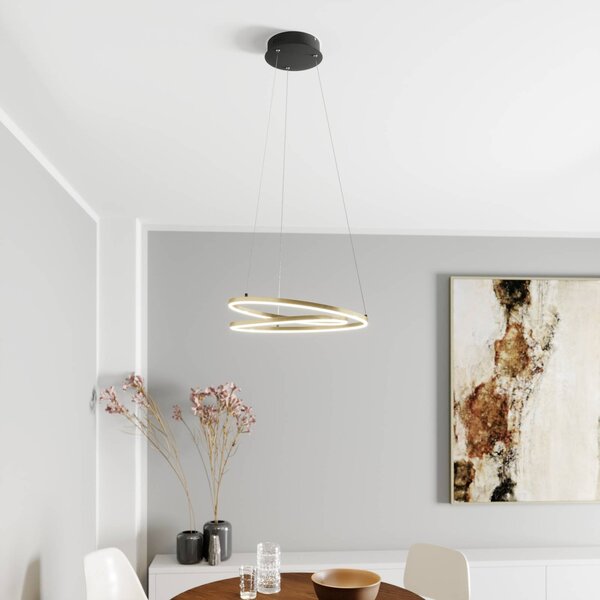 Lindby LED závěsné svítidlo Davian, mosazná barva, 49 cm, stmívatelné, stmívatelný, Mosaz / zlato, Obývací pokoj / jídelna, Hliník, Moderní