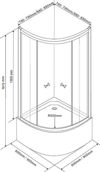 ARLEN sprchový kout kvadrant 800x800mm, skleněná cihla