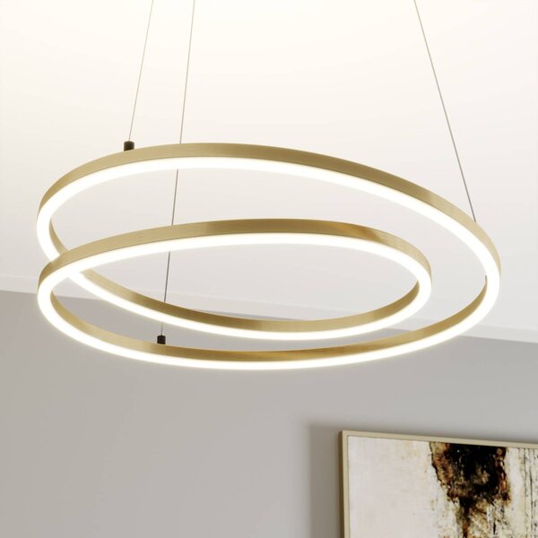 Lindby LED závěsné svítidlo Davian, mosazná barva, 49 cm, stmívatelné, stmívatelný, Mosaz / zlato, Obývací pokoj / jídelna, Hliník, Moderní
