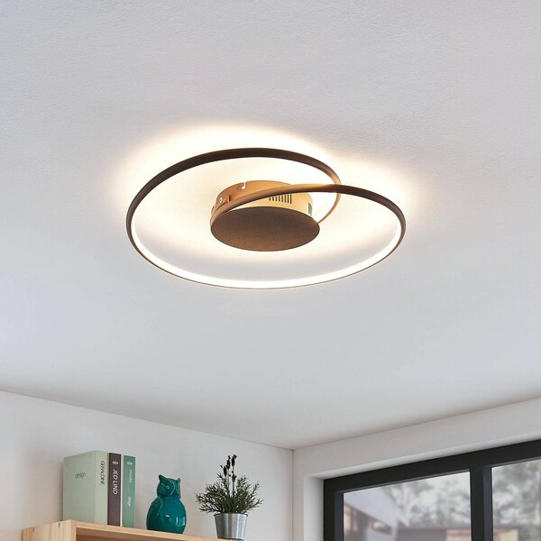 Lindby LED stropní svítidlo Joline, Ø 45 cm, rezavě hnědá, kov, Hnědá / rez, Obývací pokoj / jídelna, kov, Moderní