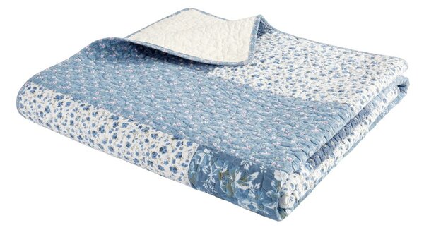 Modrý bavlněný prošívaný přehoz 220x230 cm Floral Patchwork – Bianca