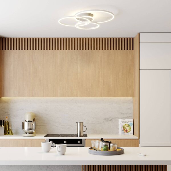 Lindby Smart LED stropní svítidlo Tula, dálkové ovládání, Tuya, stmívatelný, Hliník / šedá / zinek, Obývací pokoj / jídelna, Hliník, Moderní