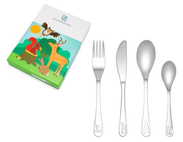 Nerezový dětský příbor ve stříbrné barvě 4 ks Forest Animals – Zilverstad