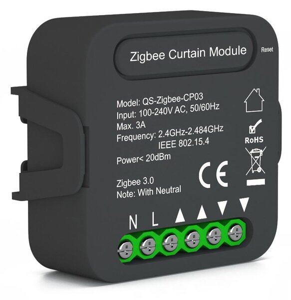 QS-Zigbee-CP03 Tuya ZigBee inteligentní spínač záclon - ovládání pomocí APP a hlasu Alexa - časovač a uvolnění zařízení, nutná brána