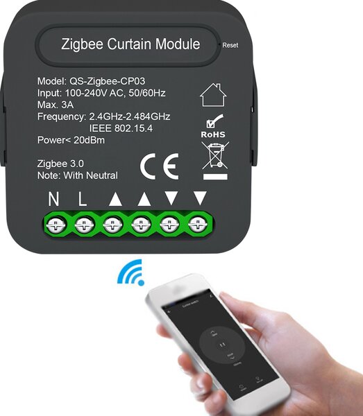 QS-Zigbee-CP03 Tuya ZigBee inteligentní spínač záclon - ovládání pomocí APP a hlasu Alexa - časovač a uvolnění zařízení, nutná brána