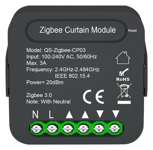 QS-Zigbee-CP03 Tuya ZigBee inteligentní spínač záclon - ovládání pomocí APP a hlasu Alexa - časovač a uvolnění zařízení, nutná brána
