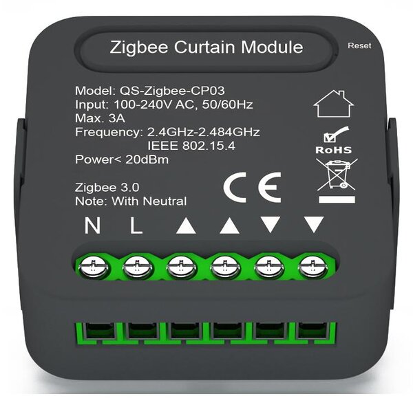 QS-Zigbee-CP03 Tuya ZigBee inteligentní spínač záclon - ovládání pomocí APP a hlasu Alexa - časovač a uvolnění zařízení, nutná brána