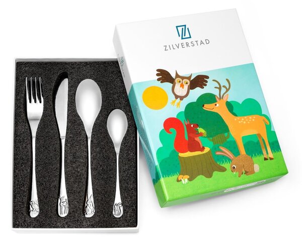 Nerezový dětský příbor ve stříbrné barvě 4 ks Forest Animals – Zilverstad