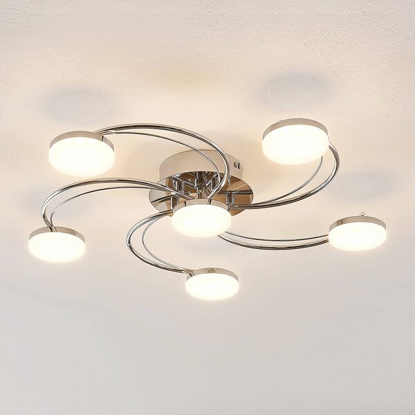 Lindby LED stropní svítidlo Rouven, spirálovitý tvar, 6 světel, šedá barva, Chrom / stříbro, Obývací pokoj / jídelna, kov, Moderní