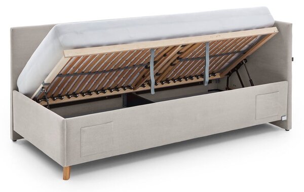 Béžová čalouněná rohová dětská postel s úložným prostorem s roštem 140x200 cm Cool – Meise Möbel
