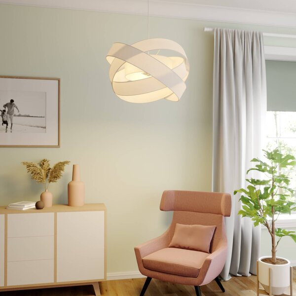 Lindby Závěsná lampa Simaria, bílá, textil, Ø 60 cm, E27, stmívatelný, Bílá / opál, Obývací pokoj / jídelna, Textil / tkanina / hedvábí, Moderní