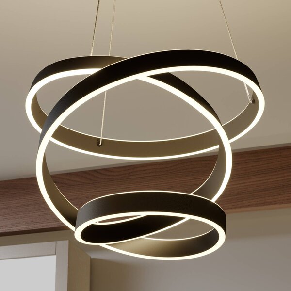 Lindby LED závěsné svítidlo Olada, černá, kov, Ø 51cm, Černá, Obývací pokoj / jídelna, Hliník, Moderní