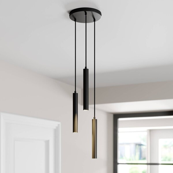 Arcchio Závěsné svítidlo LED Franka, 3 světla, Ø 24 cm, černé, Černá, Obývací pokoj / jídelna, Hliník, Moderní