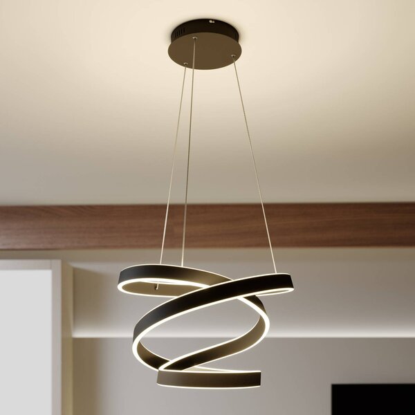 Lindby LED závěsné svítidlo Olada, černá, kov, Ø 51cm, Černá, Obývací pokoj / jídelna, Hliník, Moderní