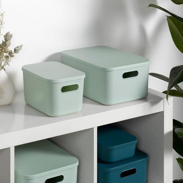 Světle zelený plastový úložný box s víkem 24,5x18x15 cm – Homéa