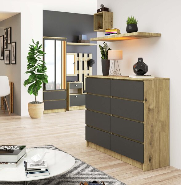 AKORD Furniture Factory OP0LK-120SZ8ARTSZA, Dub, 8 zásuvka/zásuvek, Matný, 16 mm, 51 cm, 400 mm