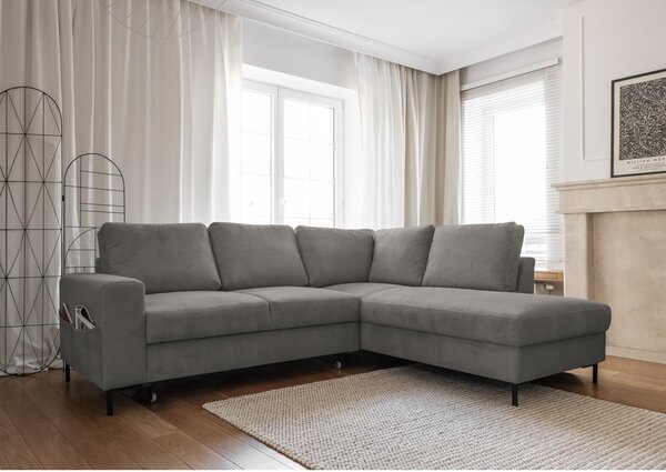Šedá manšestrová rozkládací rohová pohovka (pravý roh) Lofty Lilly – Miuform