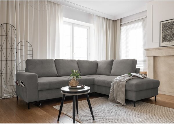 Šedá manšestrová rozkládací rohová pohovka (pravý roh) Lofty Lilly – Miuform