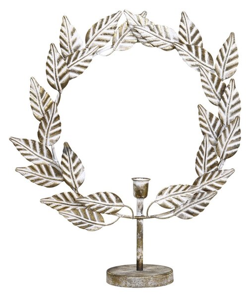 Bronzový antik kovový svícen zdobený věncem Leave - 40*11*44 cm - Chic Antique