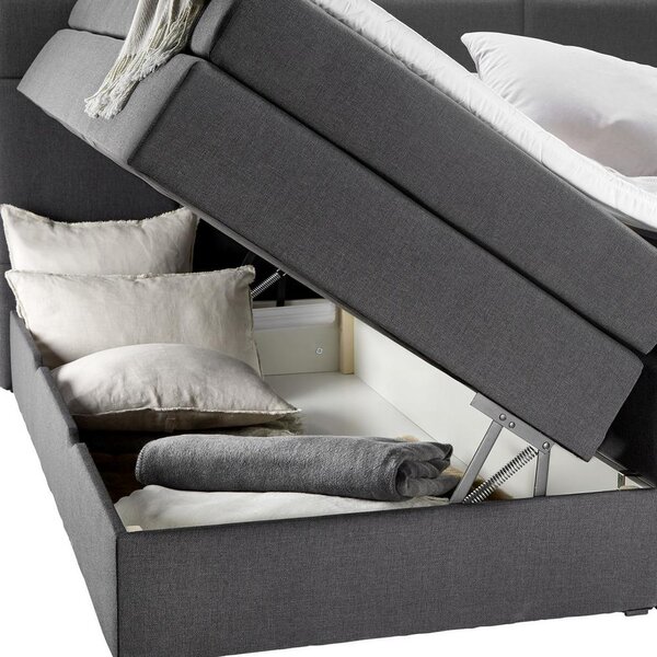 Čalouněná Boxspring postel Greta, tmavě šedá, 180x200