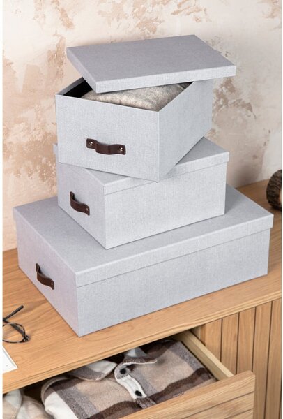 Světle šedé kartonové úložné boxy s víkem v sadě 3 ks 31x47x15 cm Inge – Bigso Box of Sweden