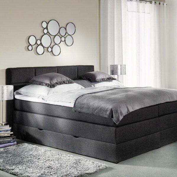 Čalouněná Boxspring postel Greta, tmavě šedá, 180x200