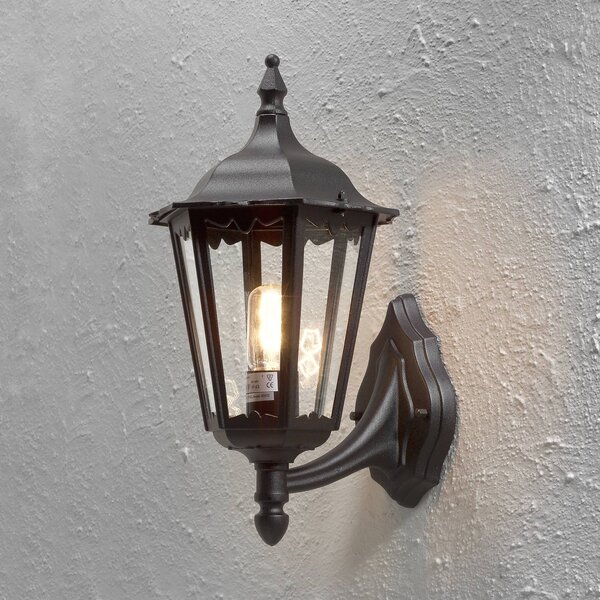 Konstsmide Venkovní nástěnné svítidlo Firenze, černé, horní zásuvka, 48 cm, Černá, Sklo, Venkovský / rustikální, Lucerna