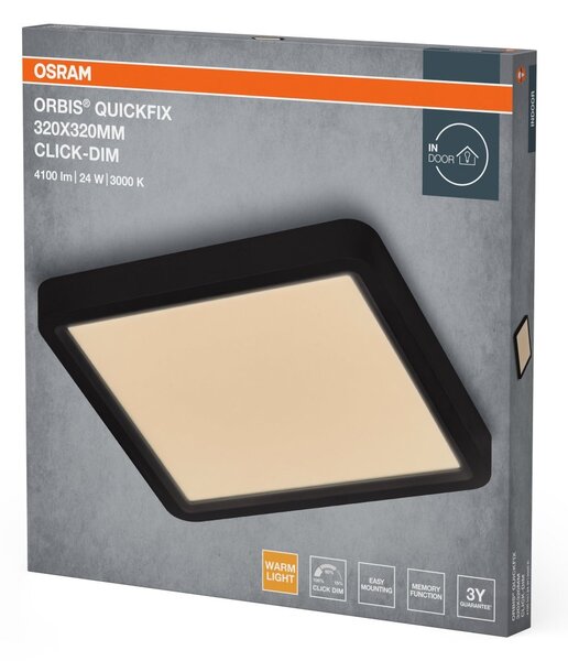 Černý LED Panel ORBIS 320x320mm 24W Click Stmívatelný, Teplá Bílá