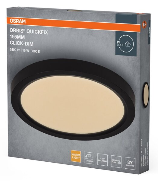 Černý LED Panel ORBIS 195mm 16W Click Stmívatelný, Teplá Bílá