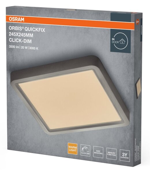 Stříbrný LED Panel ORBIS 245x245mm 20W Click Stmívatelný, Teplá Bílá