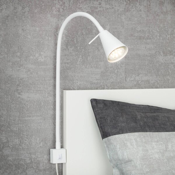 Briloner LED nástěnné světlo Tuso, bílé, montáž na postel, kov, Bílá / opál, Ložnice, kov, Moderní