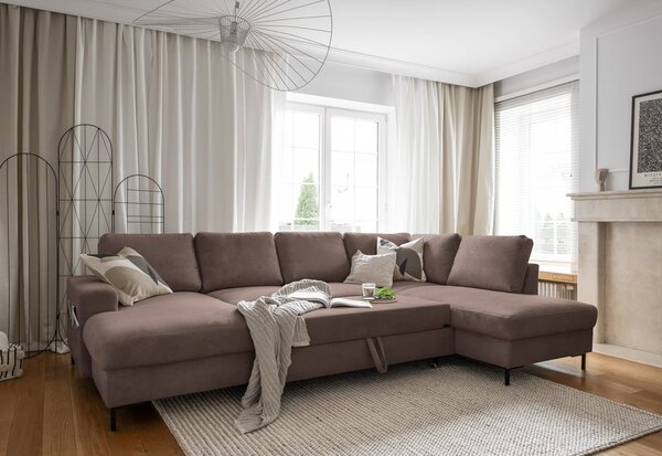Hnědá manšestrová rozkládací rohová pohovka (pravý roh) Lofty Lilly – Miuform
