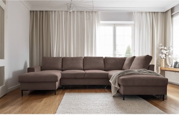 Hnědá manšestrová rozkládací rohová pohovka (pravý roh) Lofty Lilly – Miuform