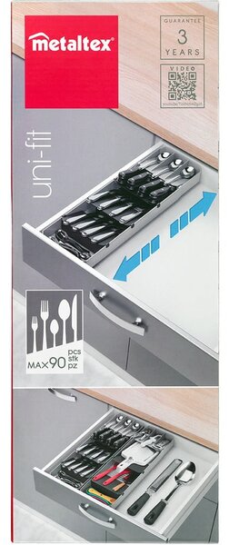Šedý plastový příborník do zásuvky 15 x 49 cm – Metaltex