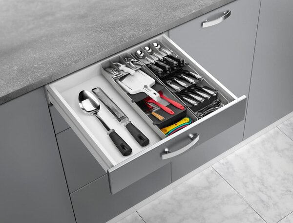 Šedý plastový příborník do zásuvky 15 x 49 cm – Metaltex