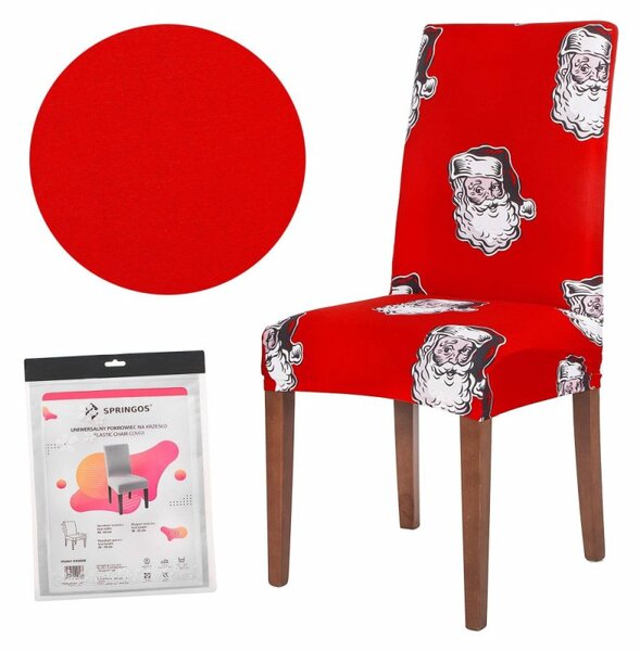 Vánoční potah na židli SPRINGOS SPANDEX HA0011 červený Santa Claus